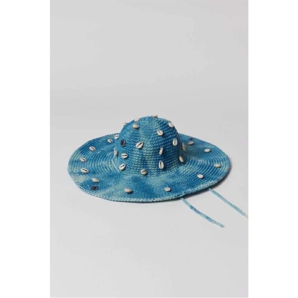 Urban Outfitters Blue tie dye Shell-Embellished wide brim Sun bucket Hat